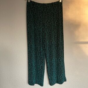 Coldwater Creek Wide Leg Flowing Pants Green/Black Fabric Elastic Waist Lined